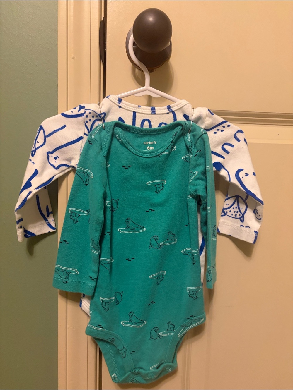 Carter's Teal & White Long Sleeve Baby Bodysuit Set